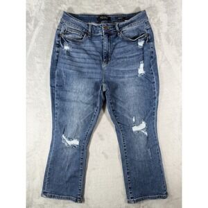 Judy Blue Jeans Womens 16 Blue Denim Capri Fit Mid Rise Distressed